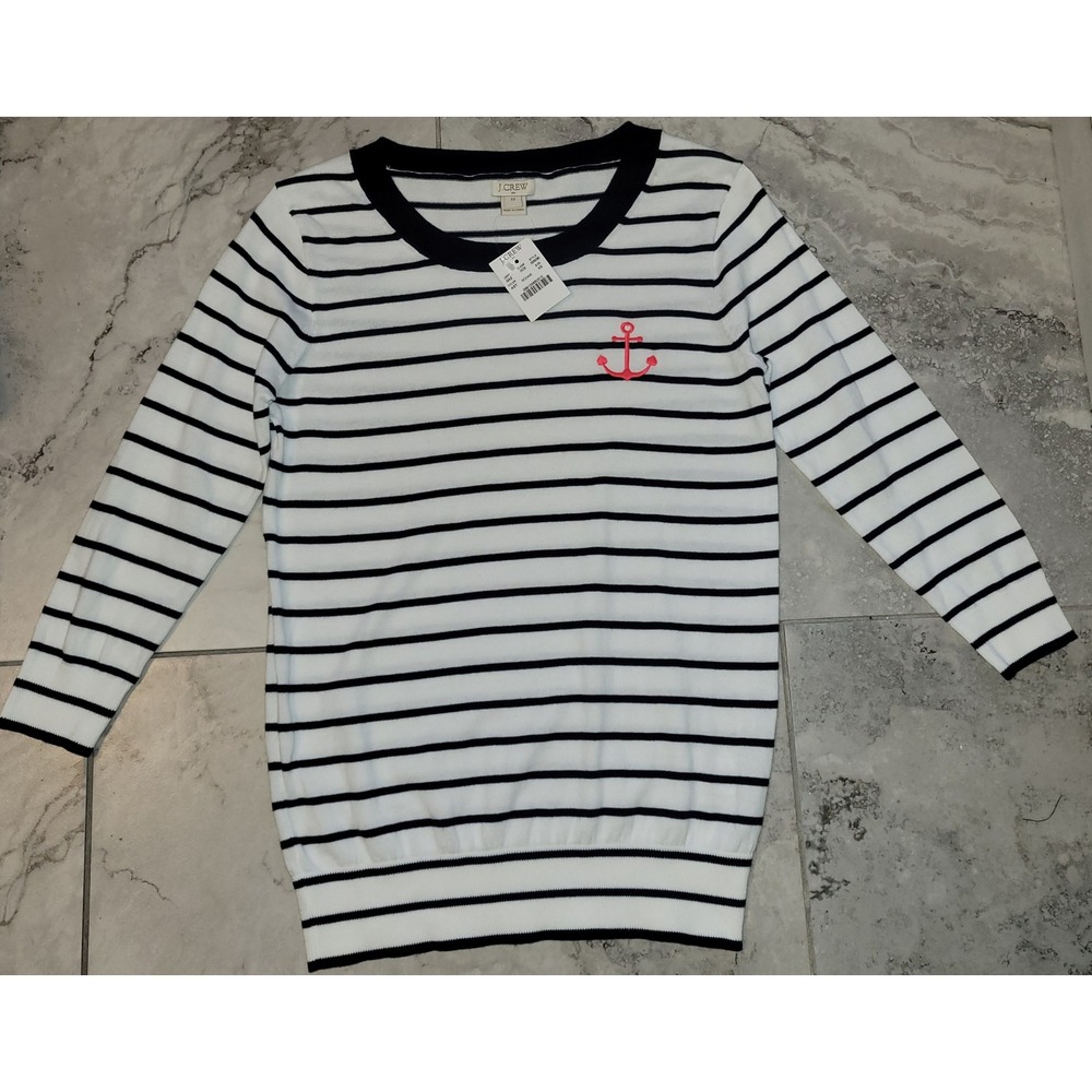 J.Crew Womens Striped Anchor Cotton‎ Sweater Navy White XS New with Tag Nautical